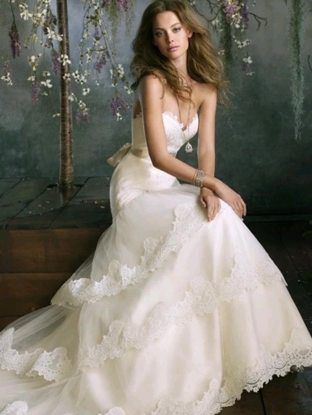 Tara Keely (Lazaro)2052 Ivory Lace Strapless Wedding Gown Size 10 Nwt